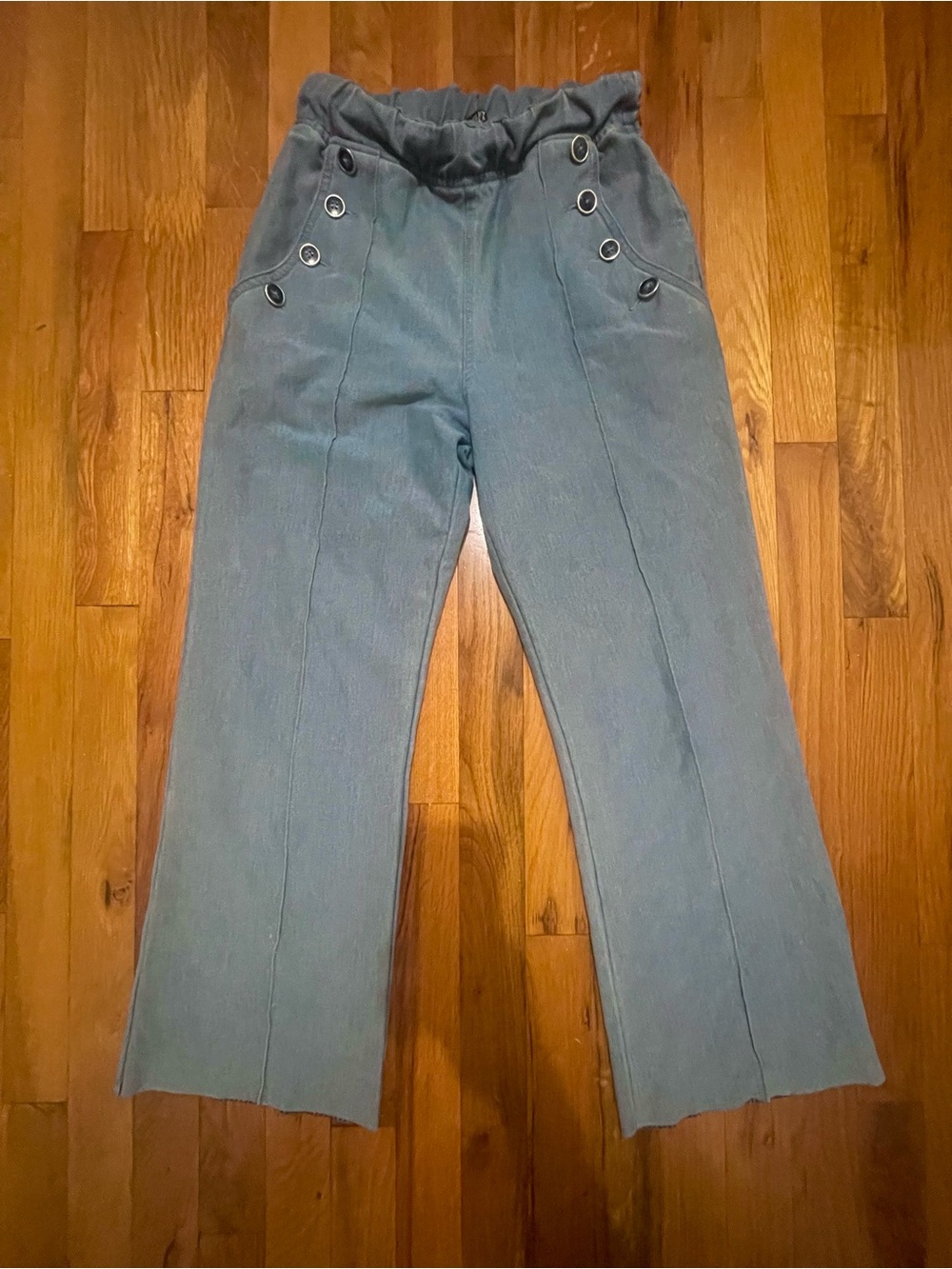 $295 Badgley Mischka Denim Pants Decorative Buttons Size S/28 Women’s